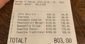 Oslo'daki meksika restaurantının faturası